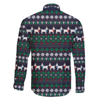 Cute Reindeer in Santa Hat Family Matching Off The Shoulder Long Sleeve Dress and Hawaiian Shirt with Red Green Snowflake Knit Pattern Design - Wonder Print Shop