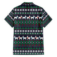 Cute Reindeer in Santa Hat Family Matching Puletasi and Hawaiian Shirt with Red Green Snowflake Knit Pattern Design - Wonder Print Shop
