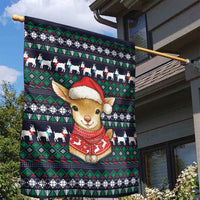 Cute Reindeer in Santa Hat Garden Flag with Red Green Snowflake Knit Pattern Design - Wonder Print Shop