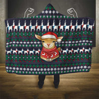 Cute Reindeer in Santa Hat Hooded Blanket with Red Green Snowflake Knit Pattern Design - Wonder Print Shop