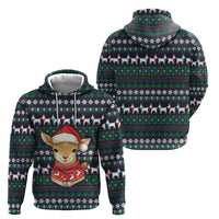 Cute Reindeer in Santa Hat Hoodie with Red Green Snowflake Knit Pattern Design - Wonder Print Shop