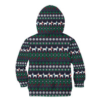 Cute Reindeer in Santa Hat Kid Hoodie with Red Green Snowflake Knit Pattern Design - Wonder Print Shop