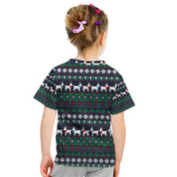 Cute Reindeer in Santa Hat Kid T Shirt with Red Green Snowflake Knit Pattern Design - Wonder Print Shop