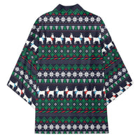Cute Reindeer in Santa Hat Kimono with Red Green Snowflake Knit Pattern Design - Wonder Print Shop