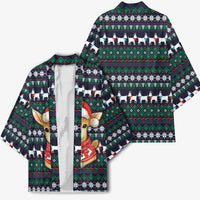 Cute Reindeer in Santa Hat Kimono with Red Green Snowflake Knit Pattern Design - Wonder Print Shop
