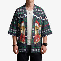 Cute Reindeer in Santa Hat Kimono with Red Green Snowflake Knit Pattern Design - Wonder Print Shop