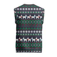 Cute Reindeer in Santa Hat Christmas Knitted V-Neck Vest with Red Green Snowflake Knit Pattern Design - Wonder Print Shop