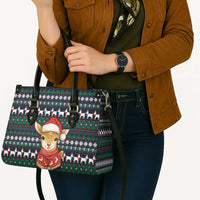 Cute Reindeer in Santa Hat Leather Bag with Red Green Snowflake Knit Pattern Design - Wonder Print Shop