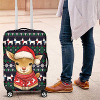 Cute Reindeer in Santa Hat Luggage Cover with Red Green Snowflake Knit Pattern Design - Wonder Print Shop