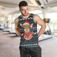 Cute Reindeer in Santa Hat Men Tank Top with Red Green Snowflake Knit Pattern Design - Wonder Print Shop