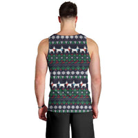 Cute Reindeer in Santa Hat Men Tank Top with Red Green Snowflake Knit Pattern Design - Wonder Print Shop