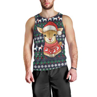 Cute Reindeer in Santa Hat Men Tank Top with Red Green Snowflake Knit Pattern Design - Wonder Print Shop