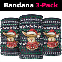 Cute Reindeer in Santa Hat Neck Gaiter with Red Green Snowflake Knit Pattern Design - Wonder Print Shop