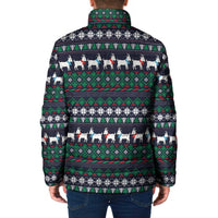 Cute Reindeer in Santa Hat Padded Jacket with Red Green Snowflake Knit Pattern Design - Wonder Print Shop