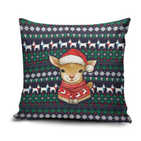 Cute Reindeer in Santa Hat Pillow Cover with Red Green Snowflake Knit Pattern Design - Wonder Print Shop
