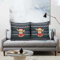 Cute Reindeer in Santa Hat Pillow Cover with Red Green Snowflake Knit Pattern Design - Wonder Print Shop