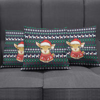 Cute Reindeer in Santa Hat Pillow Cover with Red Green Snowflake Knit Pattern Design - Wonder Print Shop