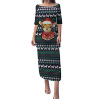 Cute Reindeer in Santa Hat Puletasi with Red Green Snowflake Knit Pattern Design - Wonder Print Shop