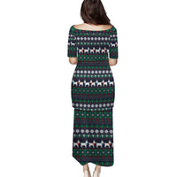 Cute Reindeer in Santa Hat Puletasi with Red Green Snowflake Knit Pattern Design - Wonder Print Shop