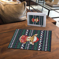 Cute Reindeer in Santa Hat Puzzle with Red Green Snowflake Knit Pattern Design - Wonder Print Shop