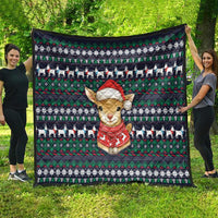 Cute Reindeer in Santa Hat Quilt with Red Green Snowflake Knit Pattern Design - Wonder Print Shop