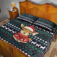 Cute Reindeer in Santa Hat Quilt Bed Set with Red Green Snowflake Knit Pattern Design - Wonder Print Shop