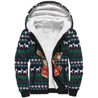 Cute Reindeer in Santa Hat Sherpa Hoodie with Red Green Snowflake Knit Pattern Design - Wonder Print Shop