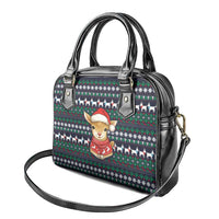 Cute Reindeer in Santa Hat Shoulder Handbag with Red Green Snowflake Knit Pattern Design - Wonder Print Shop