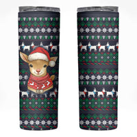 Cute Reindeer in Santa Hat Skinny Tumbler with Red Green Snowflake Knit Pattern Design - Wonder Print Shop