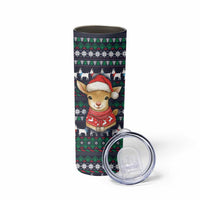 Cute Reindeer in Santa Hat Skinny Tumbler with Red Green Snowflake Knit Pattern Design - Wonder Print Shop