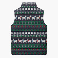 Cute Reindeer in Santa Hat Sleeveless Puffer Jacket with Red Green Snowflake Knit Pattern Design - Wonder Print Shop