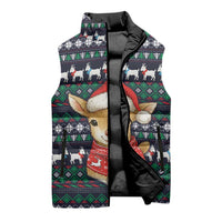 Cute Reindeer in Santa Hat Sleeveless Puffer Jacket with Red Green Snowflake Knit Pattern Design - Wonder Print Shop