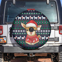 Cute Reindeer in Santa Hat Spare Tire Cover with Red Green Snowflake Knit Pattern Design - Wonder Print Shop