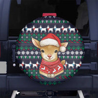 Cute Reindeer in Santa Hat Spare Tire Cover with Red Green Snowflake Knit Pattern Design - Wonder Print Shop