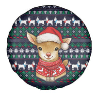 Cute Reindeer in Santa Hat Spare Tire Cover with Red Green Snowflake Knit Pattern Design - Wonder Print Shop