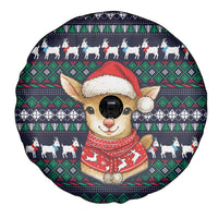 Cute Reindeer in Santa Hat Spare Tire Cover with Red Green Snowflake Knit Pattern Design - Wonder Print Shop