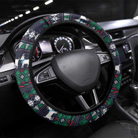 Cute Reindeer in Santa Hat Steering Wheel Cover with Red Green Snowflake Knit Pattern Design - Wonder Print Shop