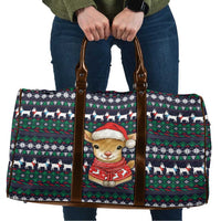 Cute Reindeer in Santa Hat Travel Bag with Red Green Snowflake Knit Pattern Design - Wonder Print Shop