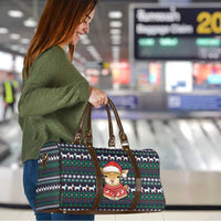 Cute Reindeer in Santa Hat Travel Bag with Red Green Snowflake Knit Pattern Design - Wonder Print Shop