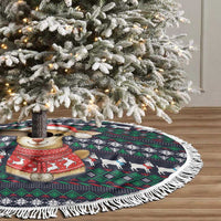 Cute Reindeer in Santa Hat Tree Skirt with Red Green Snowflake Knit Pattern Design - Wonder Print Shop