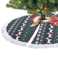 Cute Reindeer in Santa Hat Tree Skirt with Red Green Snowflake Knit Pattern Design - Wonder Print Shop