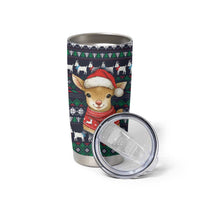 Cute Reindeer in Santa Hat Tumbler Cup with Red Green Snowflake Knit Pattern Design - Wonder Print Shop