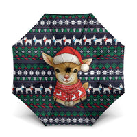 Cute Reindeer in Santa Hat Umbrella with Red Green Snowflake Knit Pattern Design - Wonder Print Shop