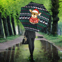 Cute Reindeer in Santa Hat Umbrella with Red Green Snowflake Knit Pattern Design - Wonder Print Shop
