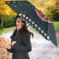 Cute Reindeer in Santa Hat Umbrella with Red Green Snowflake Knit Pattern Design - Wonder Print Shop