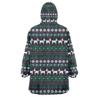 Cute Reindeer in Santa Hat Wearable Blanket Hoodie with Red Green Snowflake Knit Pattern Design - Wonder Print Shop