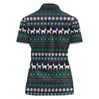 Cute Reindeer in Santa Hat Women Polo Shirt with Red Green Snowflake Knit Pattern Design - Wonder Print Shop