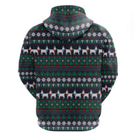 Cute Reindeer in Santa Hat Zip Hoodie with Red Green Snowflake Knit Pattern Design - Wonder Print Shop