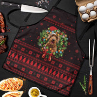 Wreath and Santa Dog in Red Apron with Black Holiday Pattern Design - Wonder Print Shop