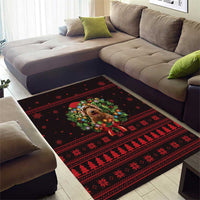 Wreath and Santa Dog in Red Area Rug with Black Holiday Pattern Design - Wonder Print Shop